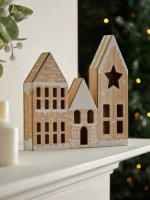 Natural Glitter Topped Houses Christmas Decoration Christmas