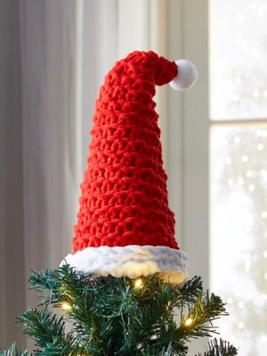 Christmas Red Knitted Santa Hat Tree Topper Christmas at ASDA