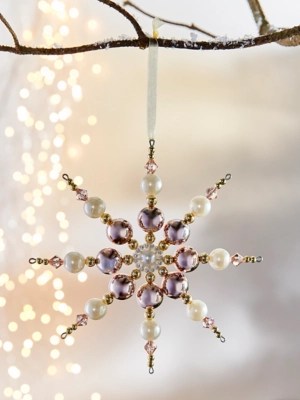 Rose Gold Beaded Star Christmas Bauble Christmas at ASDA