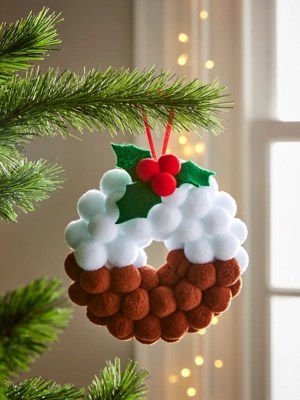 Pom Pom Christmas Pudding Wreath Bauble Christmas at ASDA