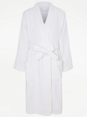 White Cotton Towelling Robe Lingerie at ASDA
