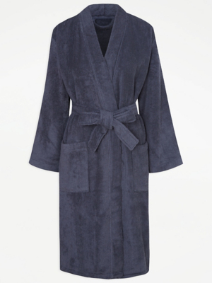 Navy Cotton Towelling Robe Home at ASDA