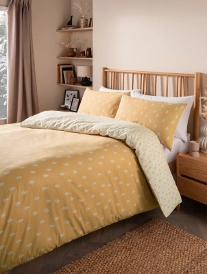 Mustard Floral Stamp Print Duvet Set Home at ASDA