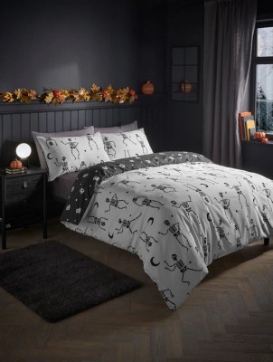 White & Black Halloween Skeleton Duvet Set Home at ASDA