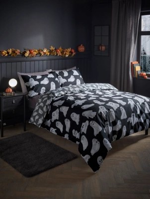 Black & White Halloween Ghost Reversible Duvet Set Home at ASDA