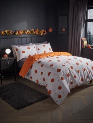 White Halloween Pumpkin Reversible Duvet Set Home at ASDA