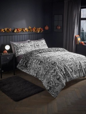 Black & White Halloween Skull &  Damask Duvet Set Home at ASDA