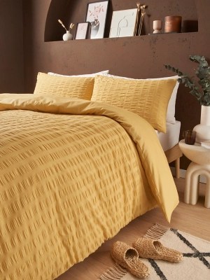 Ochre Plain Seersucker Duvet Set Home at ASDA