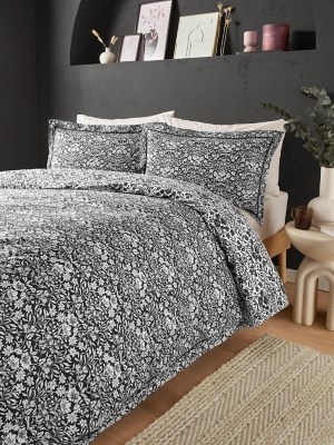 Black Mirrored Floral Duvet Set with Piped Edges Home at ASDA