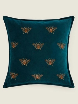 Green Beaded Bee Cushion Home at ASDA