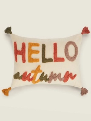 Natural Hello Autumn Slogan Cushion Home at ASDA