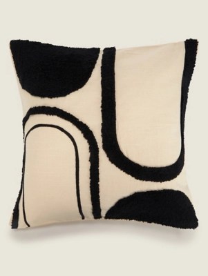 Black & White Tufted Modern Deco Arch Cushion Home at ASDA
