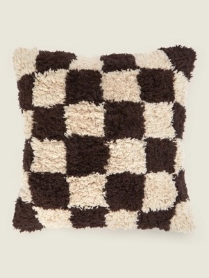 Brown Tufted Checkerboard Cushion Home at ASDA