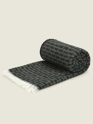 Green Felted Wool Check Throw with Fringed Edge Home at ASDA