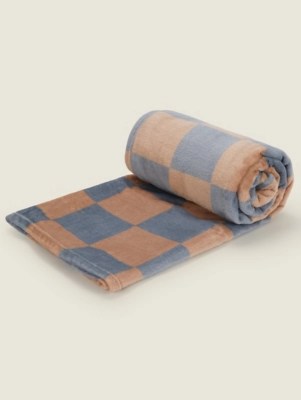 Natural Checkerboard Super Soft Throw Home at ASDA