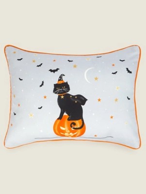 Grey Halloween Cat Pumpkin Cushion Home at ASDA