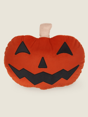 Orange Shaped Pumpkin Face Cushion Home at ASDA