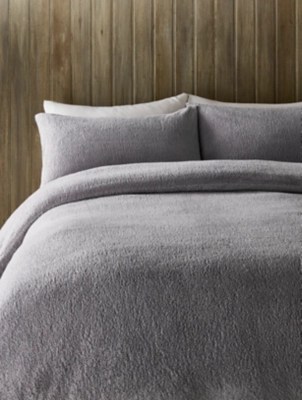 Grey Plain Teddy Duvet Set Home at ASDA