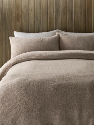 Warm Natural Plain Teddy Duvet Set Home at ASDA
