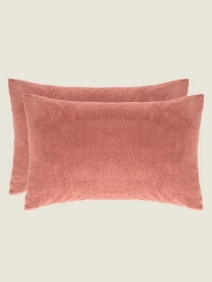 Teddy Fleece Plain Pillowcase Pair Home at ASDA