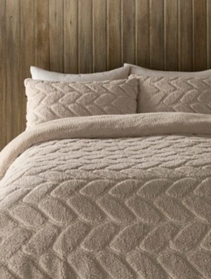 Natural Cable Knit Teddy Duvet Set Home at ASDA