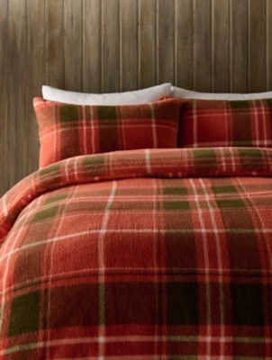 Orange Winter Check Printed Teddy Duvet Set Home at ASDA