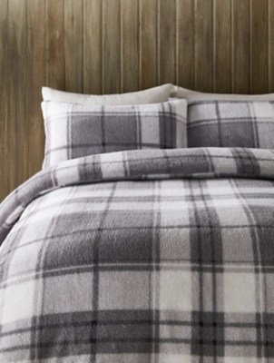 Grey Winter Check Printed Teddy Duvet Set Home at ASDA
