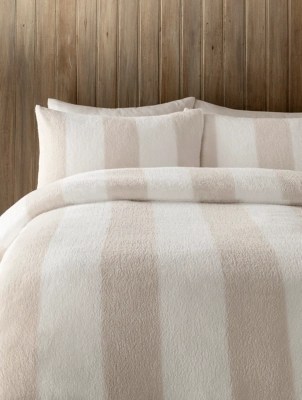 Natural Chunky Stripe Printed Teddy Duvet Set Home at ASDA