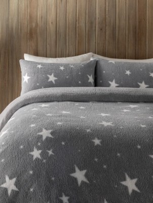 Grey Star Teddy Fleece Duvet Set Home at ASDA
