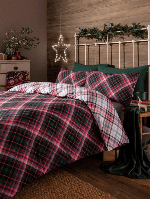 Christmas Diagonal Check Duvet Set Home at ASDA