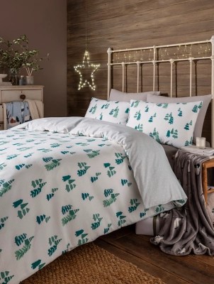 White Christmas Trees Waffle Duvet Set Home at ASDA
