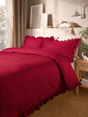 Red Frill Edge Duvet Set Home at ASDA