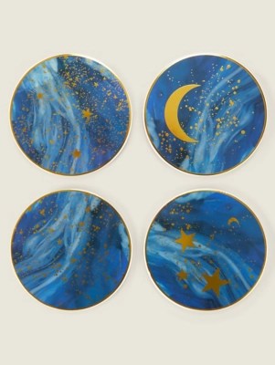 Navy Ceramic Checker Coaster Set of 4 Home at ASDA