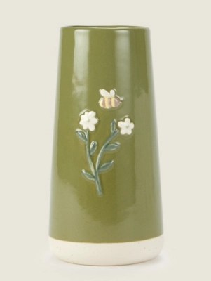 Green Embossed Bee Vase Home at ASDA