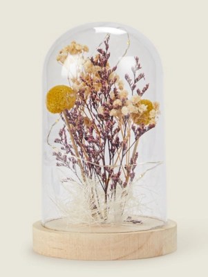 Yellow Dry Flower Bell Jar With LED Light Home at ASDA