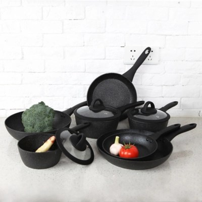 Black Marble Effect Soft Grip Pans Set of 7 Home at ASDA