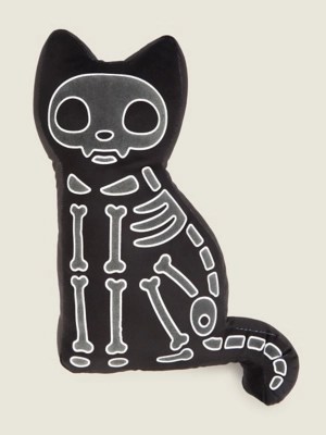 Halloween 3D Glow In The Dark Skeleton Cat Cushion Home at ASDA
