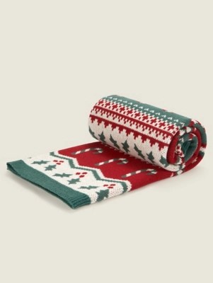 Knitted Fairisle Christmas Pudding Throw Home at ASDA