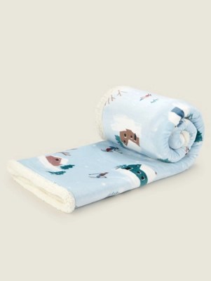 Blue Ski Scene Sherpa Christmas Throw Home at ASDA