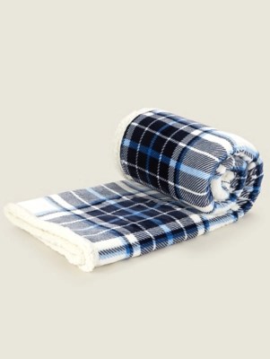 Blue Check Sherpa Christmas Throw Home at ASDA