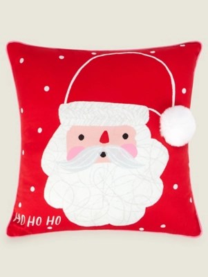 Red Santa Christmas Cushion with Faux Fur Pom Pom Home at ASDA