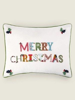 Embroidered Merry Christmas Slogan Cushion Home at ASDA