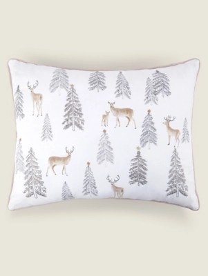 Natural Embroidered Stag Christmas Cushion Home at ASDA