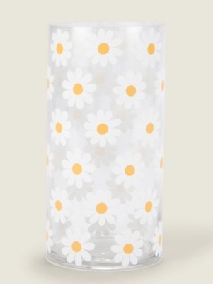 Clear Daisy Print Vase Home at ASDA