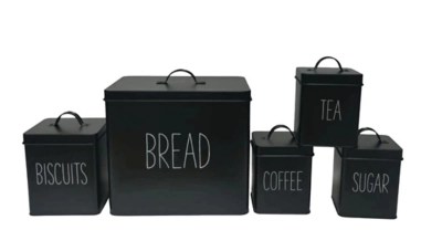 Black Kitchen Canister Set of 5 Home at ASDA