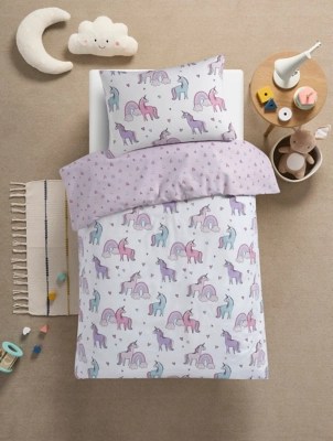 White Unicorn Reversible Cotton Duvet Set Home at ASDA