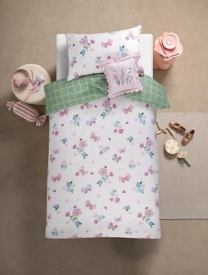 Pink Butterfly Floral Reversible Cotton Single Duvet Set Home