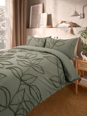 Green Luxury 100 Cotton Tufted Leaf Duvet Set Home at ASDA