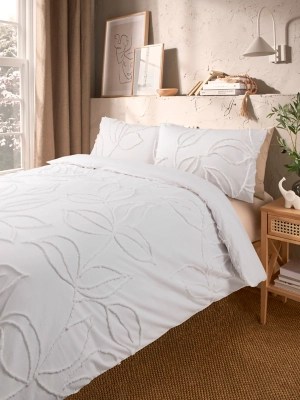 White Luxury 100 Cotton Tufted Leaf Duvet Set Home at ASDA
