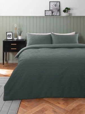 Dark Green Embossed Flower Duvet Set Home at ASDA